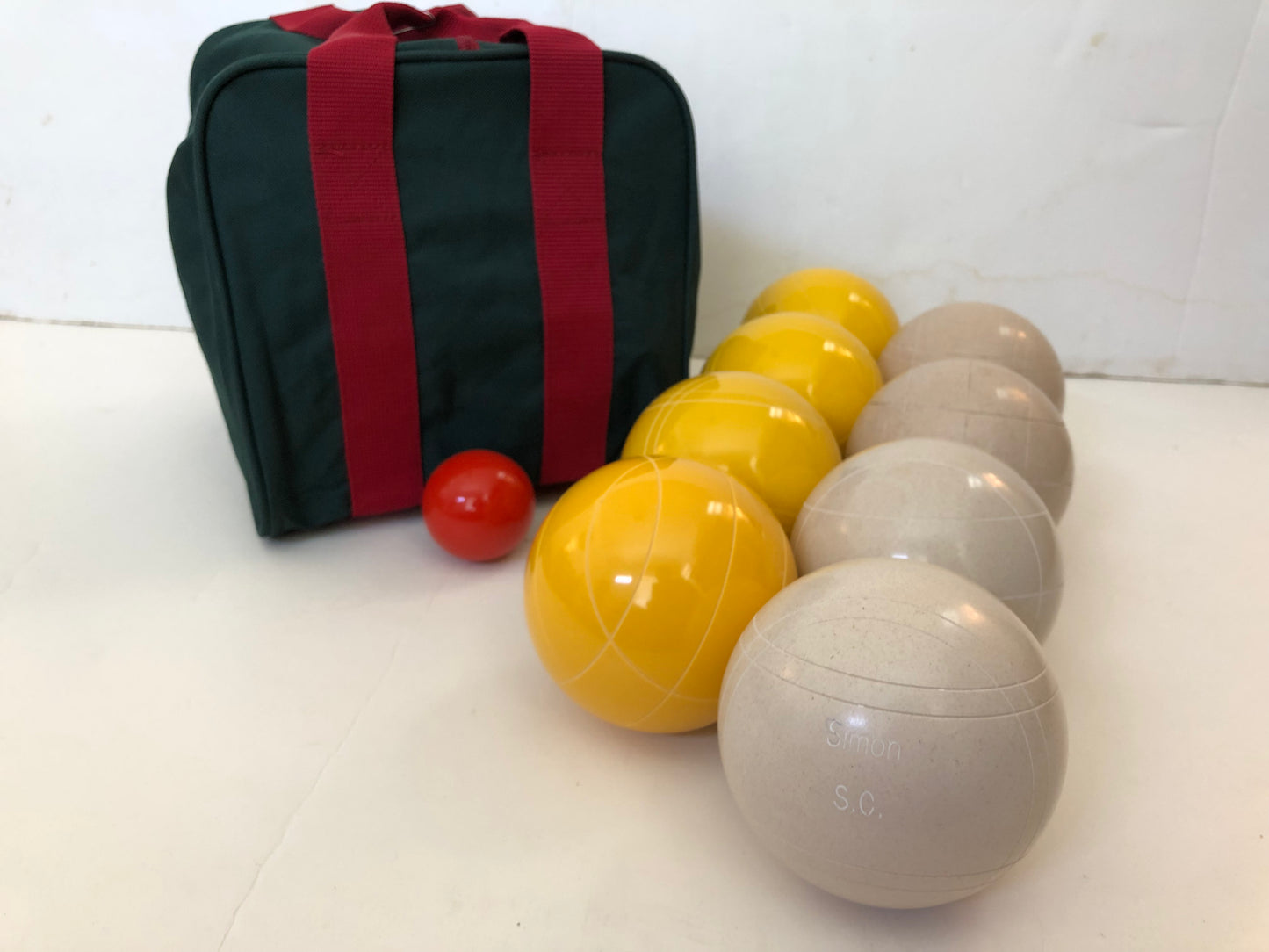 Engraved EPCO 110mm Yellow and White Tournament Quality Bocce Set- Bag included