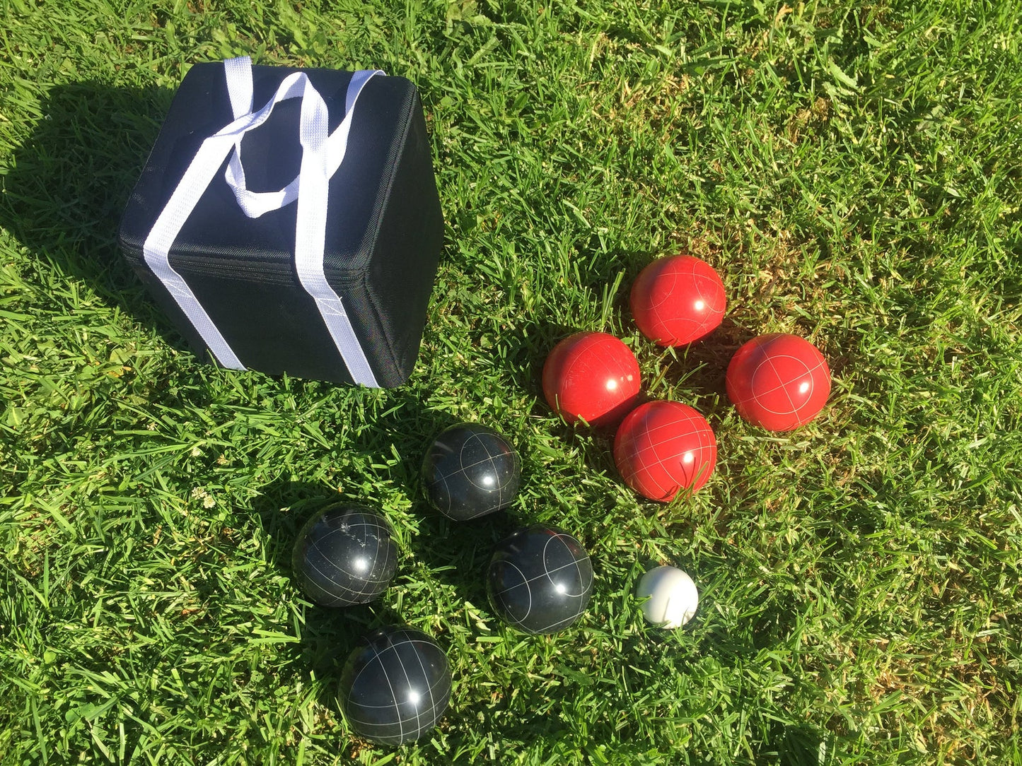 107mm Family Bocce Set with Black and Red Balls with Black Bag