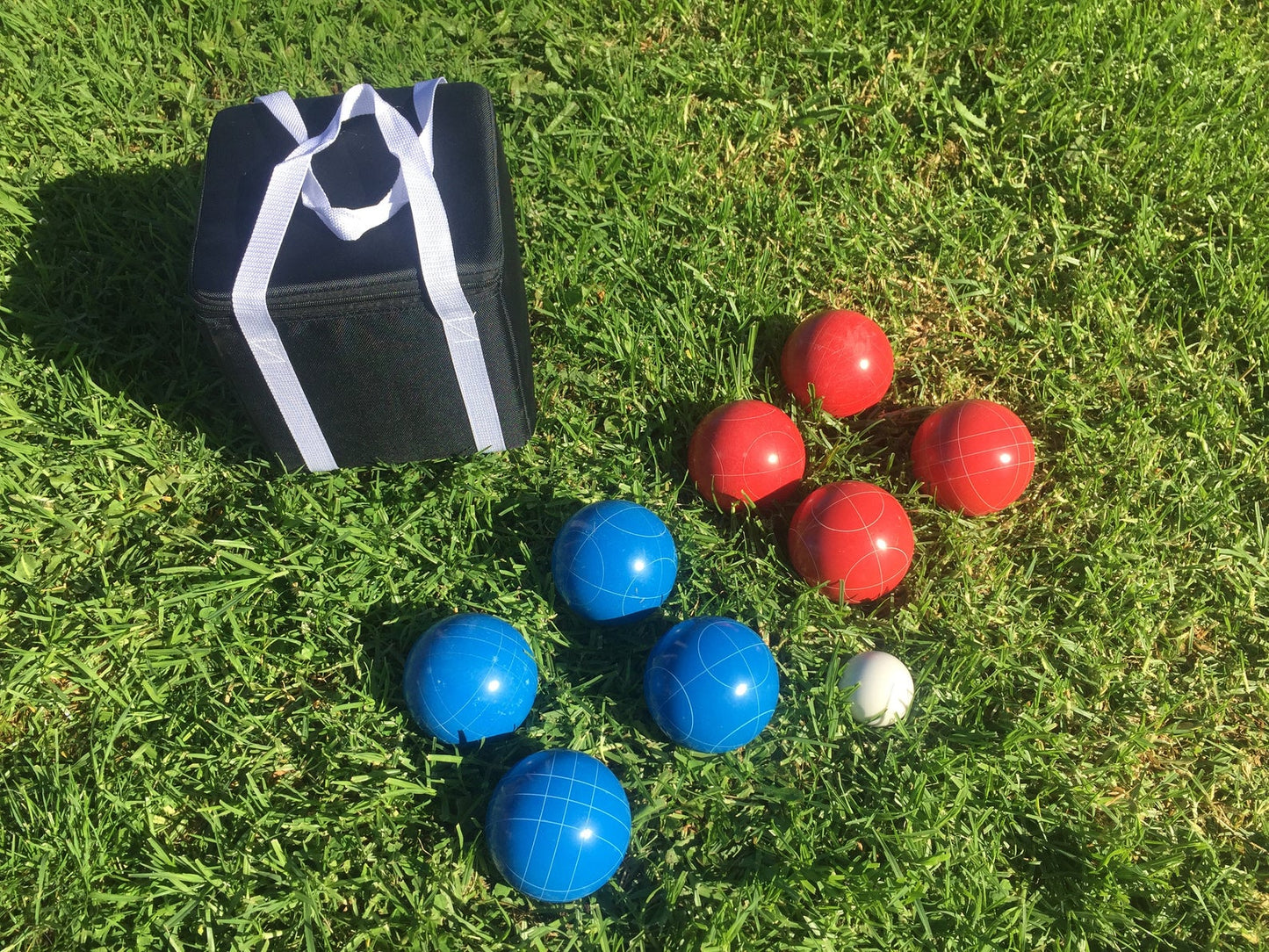 107mm Family Bocce Set with Blue and Red Balls with Black Bag
