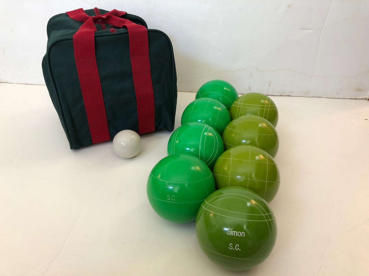 Engraved EPCO 110mm Green and Lime Green Tournament Quality Bocce Glo Set- Bag included