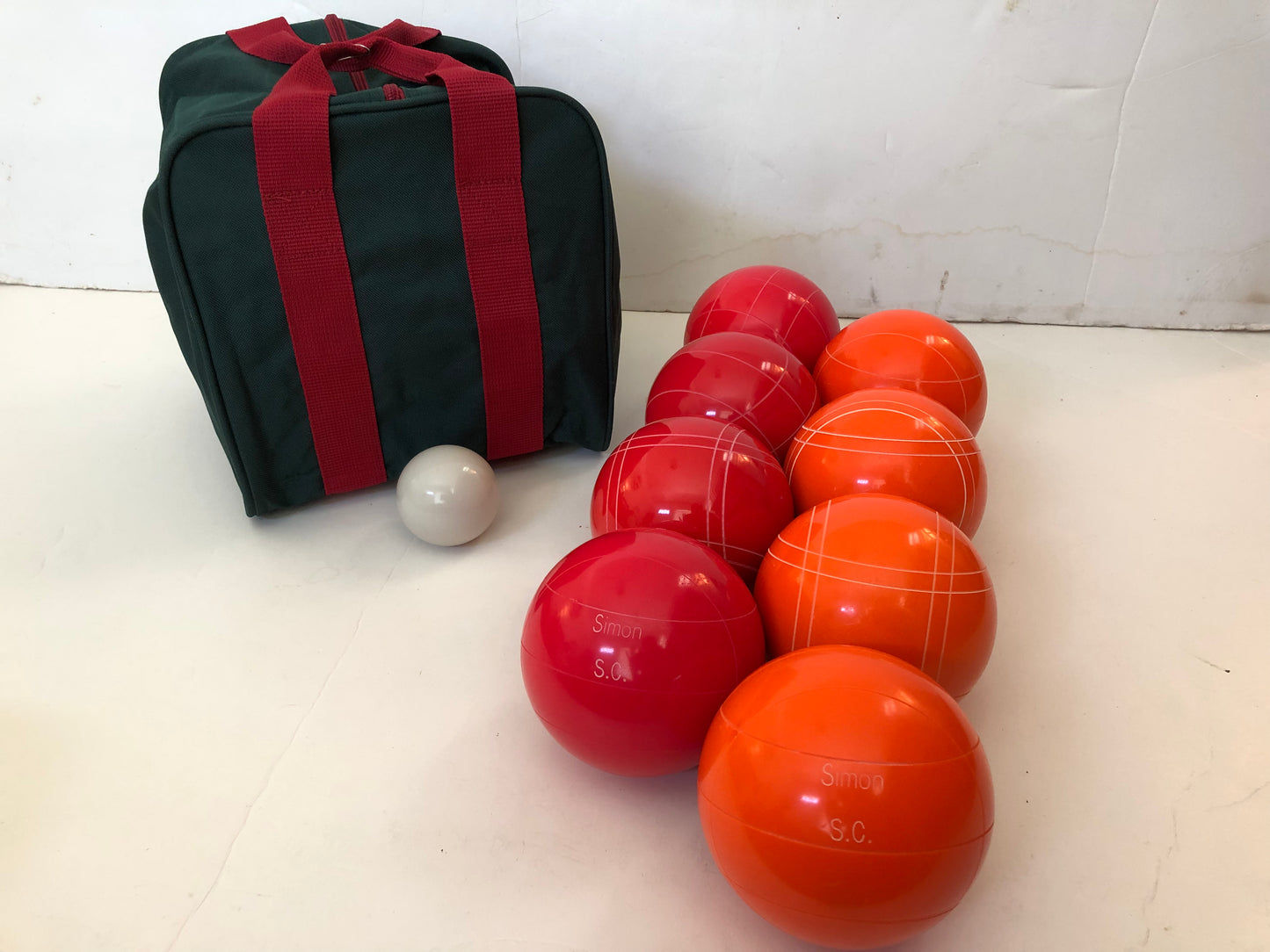 Engraved EPCO 110mm Light Red and Orange Tournament Quality Bocce Set- Bag included