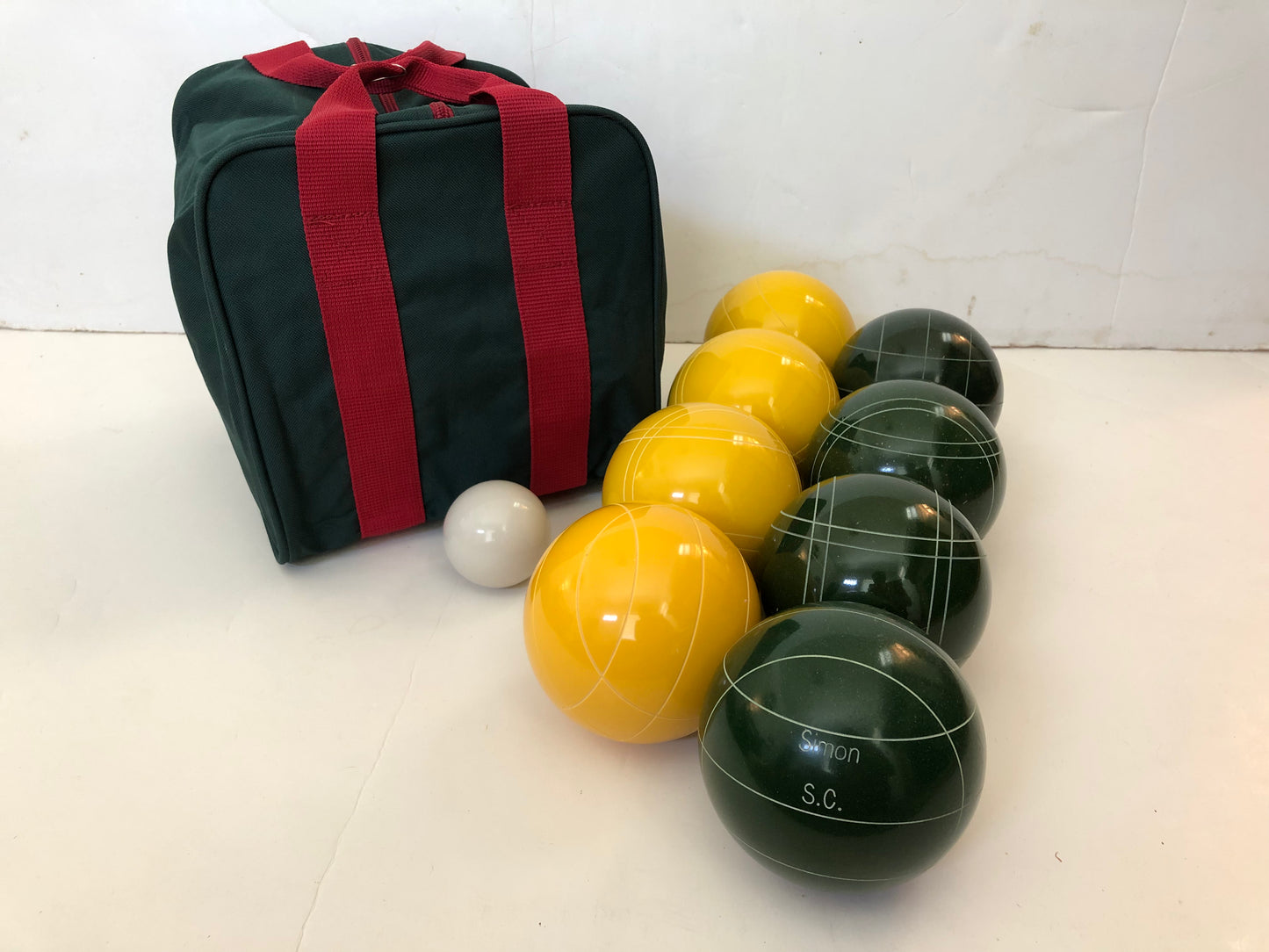 Engraved EPCO 110mm Yellow and Dark Green Tournament Quality Bocce Set- Bag included