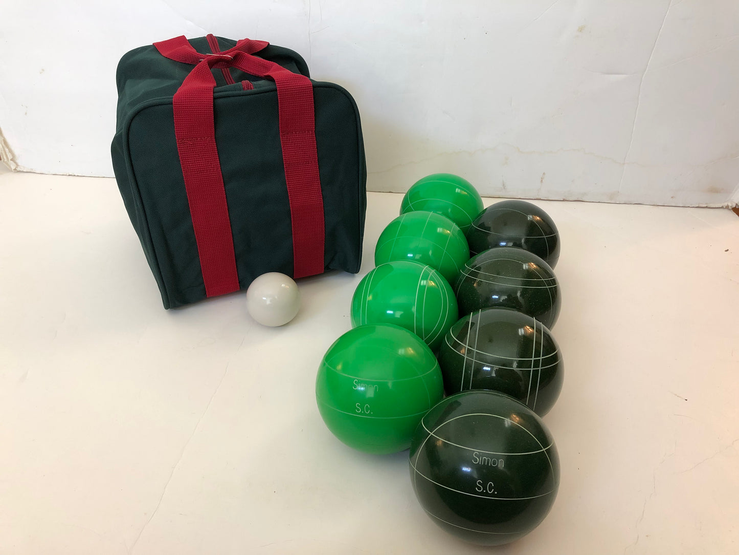 Engraved EPCO 110mm Green and Dark Green Tournament Quality Bocce Set- Bag included