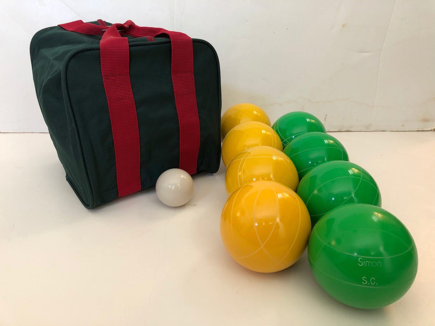 Engraved EPCO 110mm Yellow and Green Tournament Quality Bocce Set- Bag included