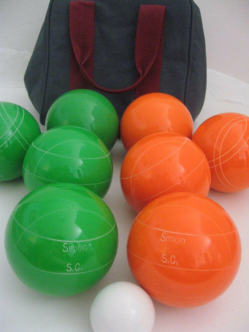 Engraved Bocce package - 110mm EPCO Green and Orange balls.