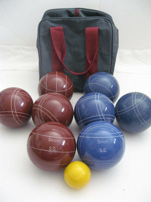Engraved Bocce package - 110mm EPCO Red and Blue balls.