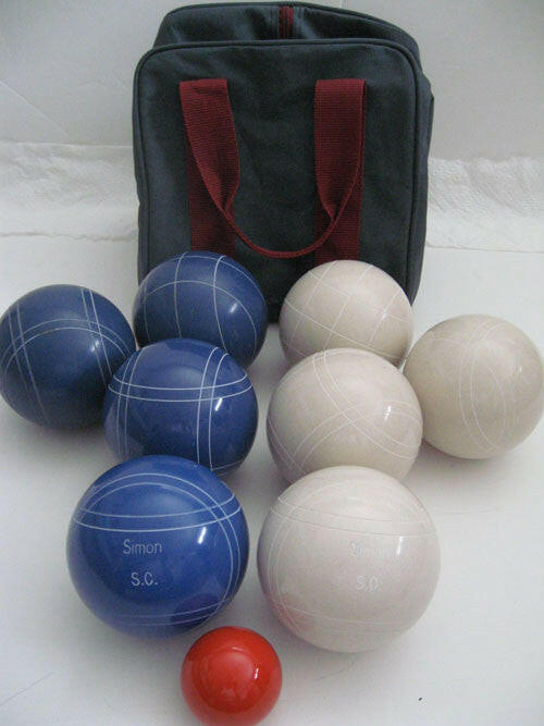 Engraved Bocce package - 110mm EPCO White and Blue balls.