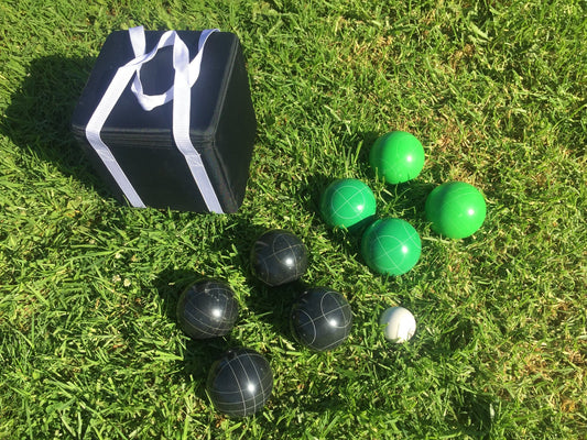 107mm Family Bocce Set with Green and Black Balls with Black Bag
