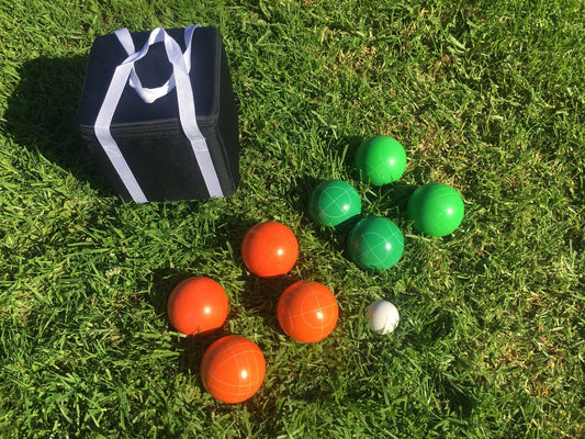 107mm Family Bocce Set with Green and Orange Balls with Black Bag