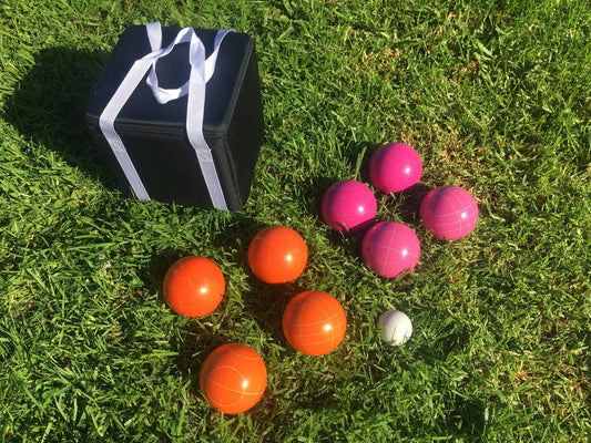 107mm Family Bocce Set with Orange and Pink Balls with Black Bag