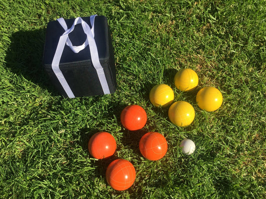 107mm Family Bocce Set with Orange and Yellow Balls with Black Bag
