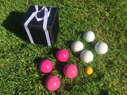 107mm Family Bocce Set with White and Pink Balls with Black Bag