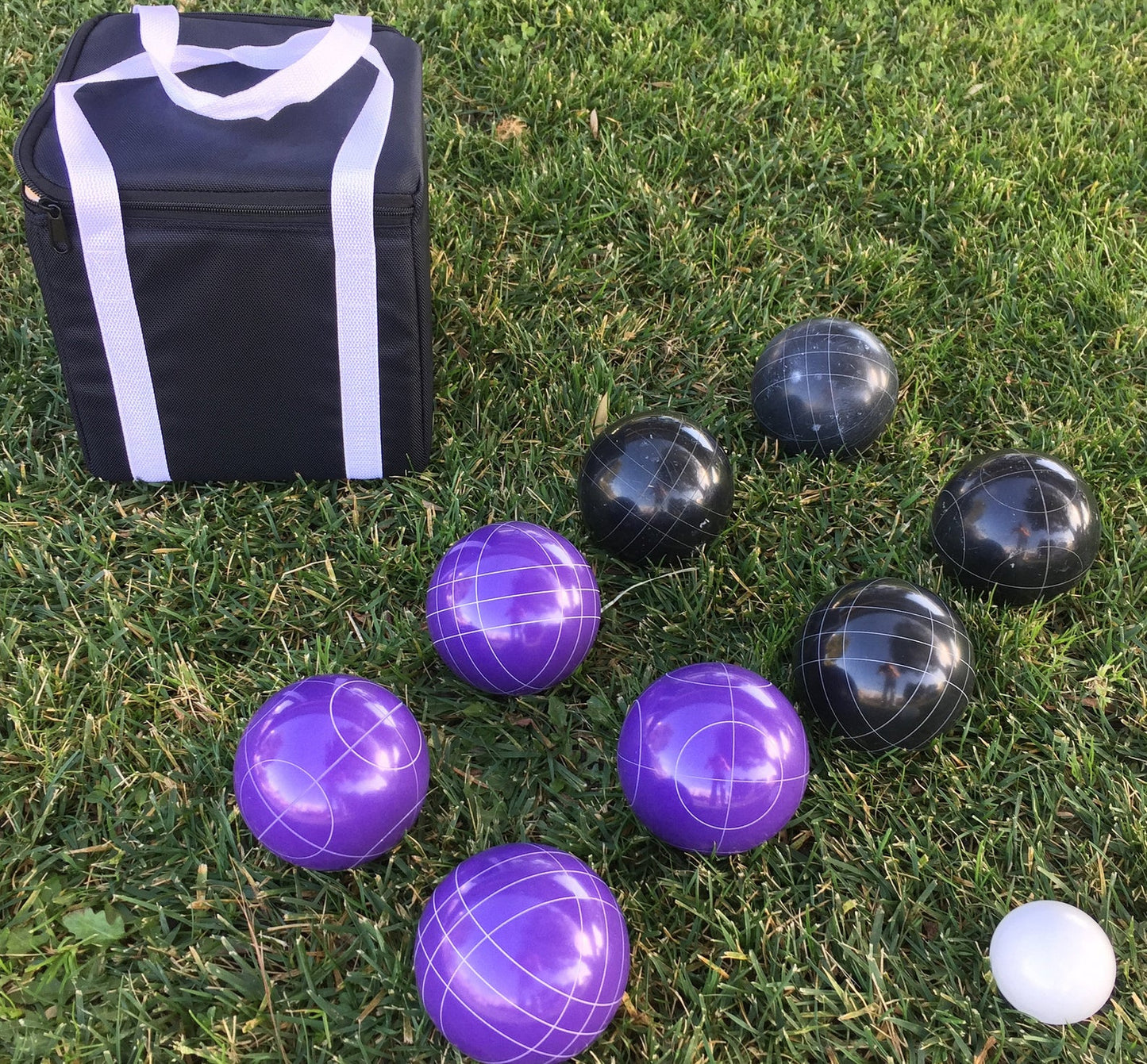 107mm Family Bocce Set with Purple and Black with Black Bag