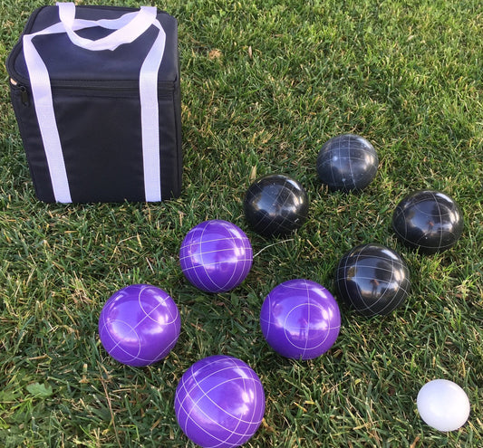 107mm Family Bocce Set with Purple and Black with Black Bag