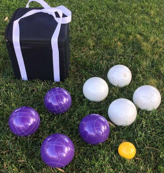107mm Bocce White and Purple Balls with Black Bag