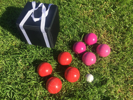 107mm Family Bocce Set with Pink and Red Balls with Black Bag