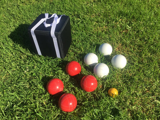 107mm Family Bocce Set with White and Red Balls with Black Bag