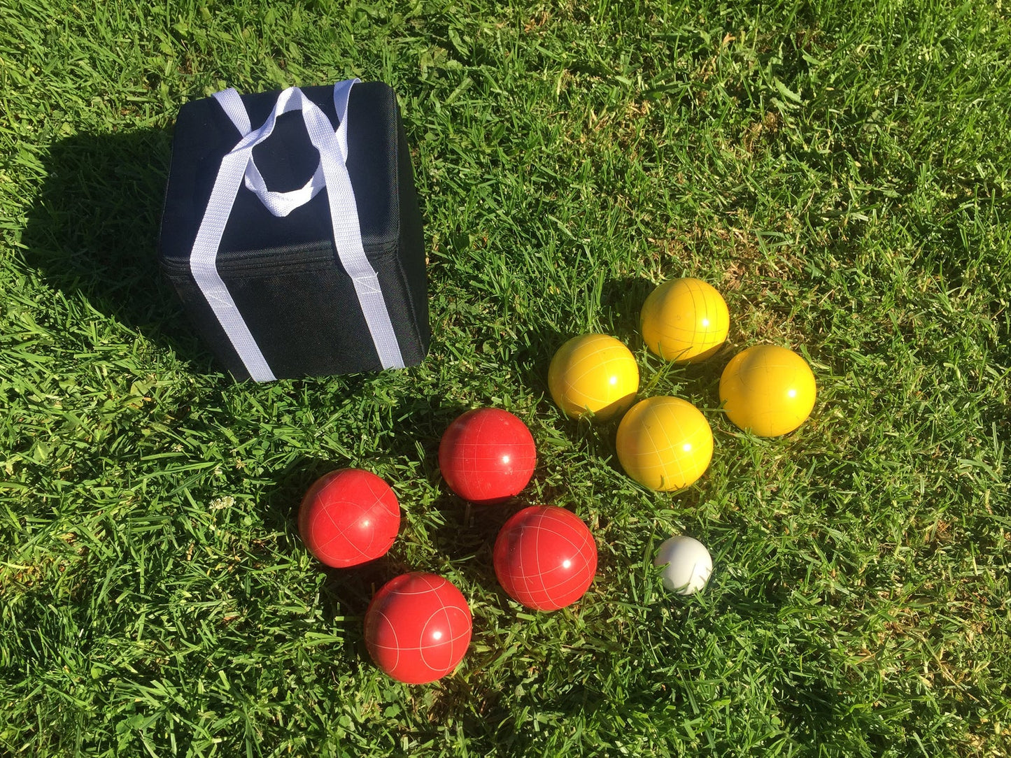 107mm Family Bocce Set with Yellow and Red Balls with Black Bag