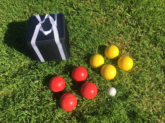 107mm Family Bocce Set with Yellow and Red Balls with Black Bag