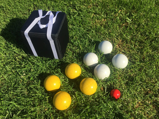 107mm Family Bocce Set with White and Yellow Balls with Black Bag