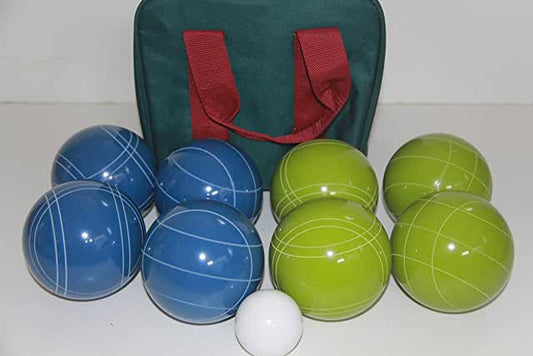 EPCO 110mm Tournament quality Bocce Set - Rustic Green/Blue balls- green/maroon bag