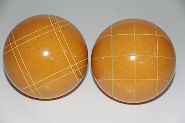 Replacement 2 Pack - EPCO Bocce Balls with Criss Cross and Close Curvey stripes - RUSTIC Yellow 110mm