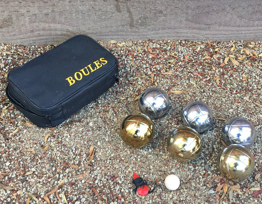 73mm Metal Boules Set with 6 Gold and Silver Balls with Black Bag