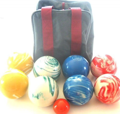 Marbleized EPCO 107mm tournament bocce set, the natural upgrade from a Halex bocce set