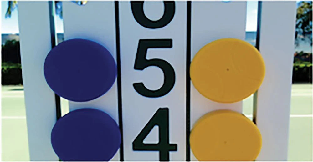 Bocce rules for substitutions with blue-yellow scoreboard