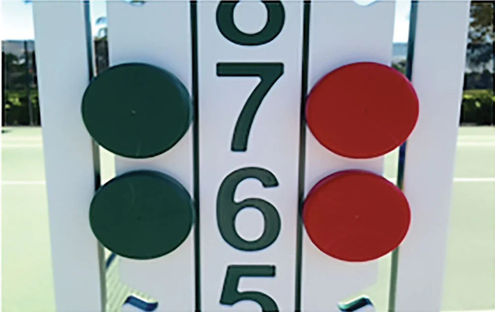 Bocce rules for time limits with green-red scoreboard