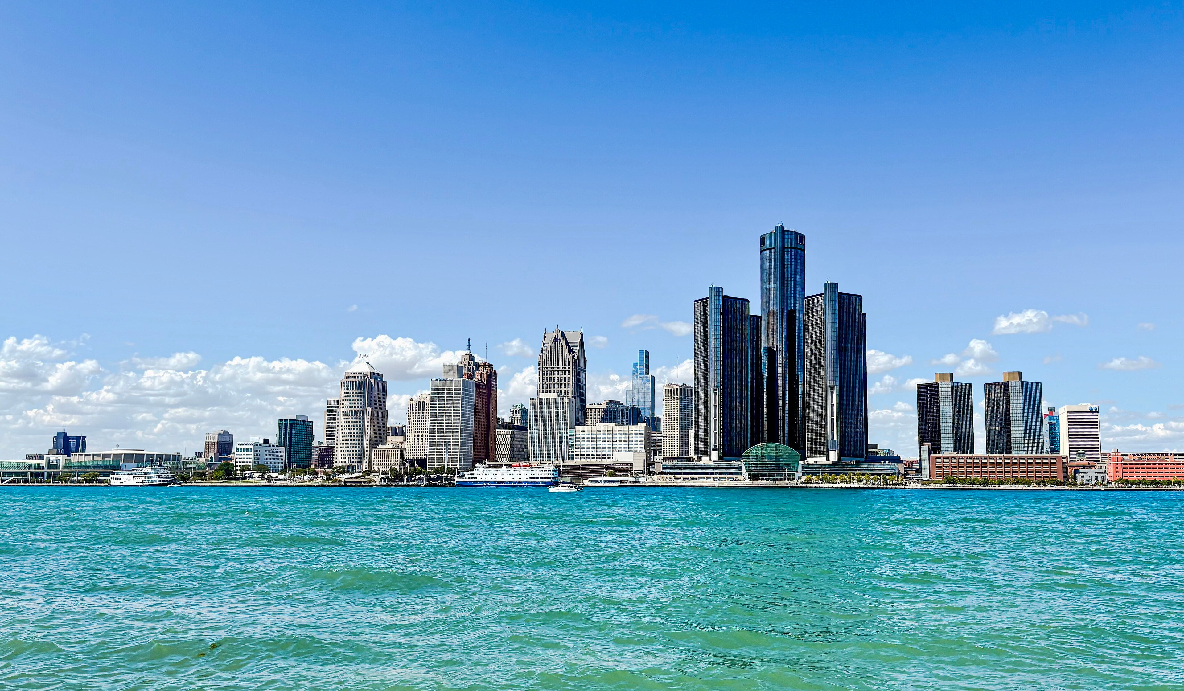 Detroit skyline view from across the river
