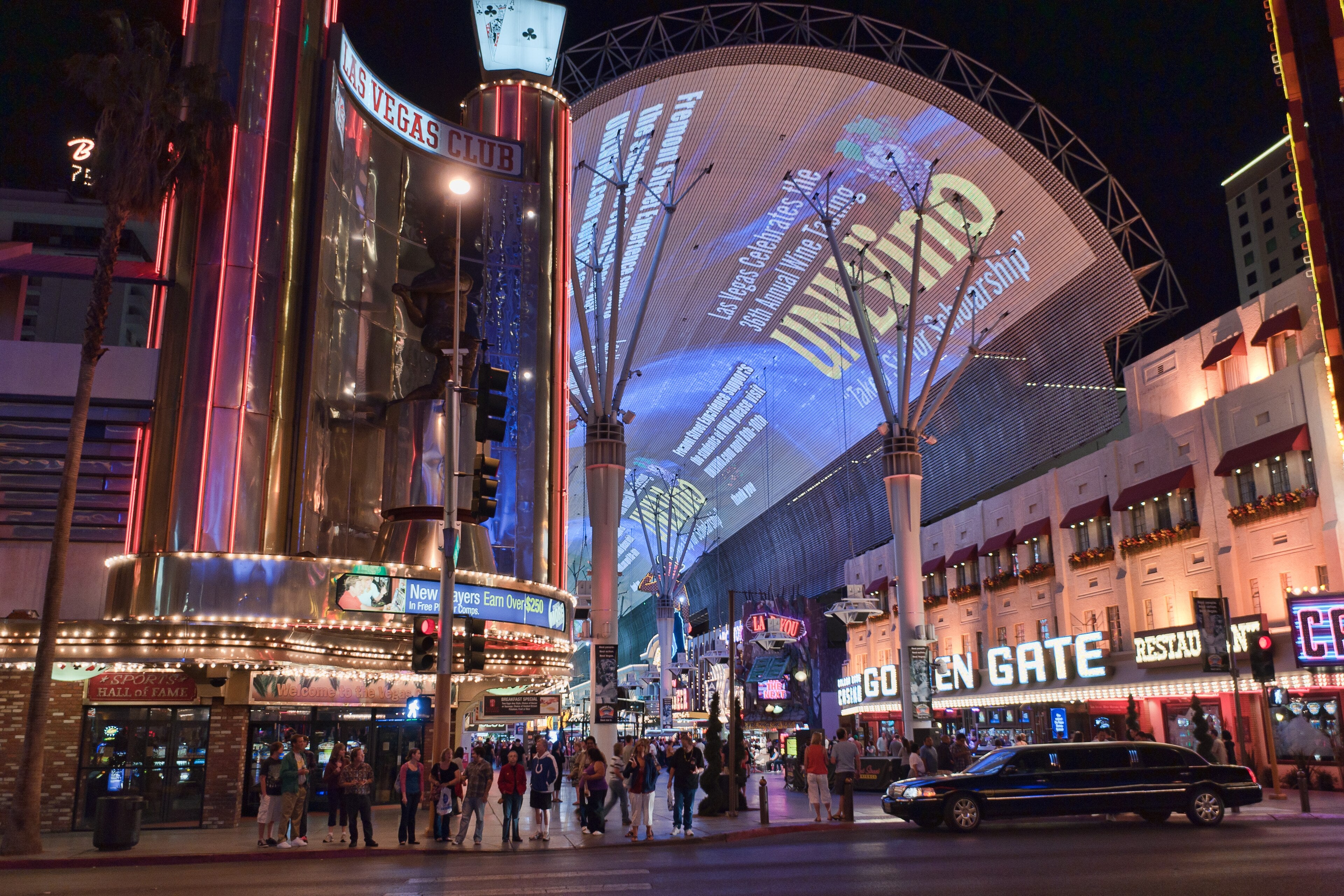 Las Vegas Fremont Street Experience neon lights and pedestrian area