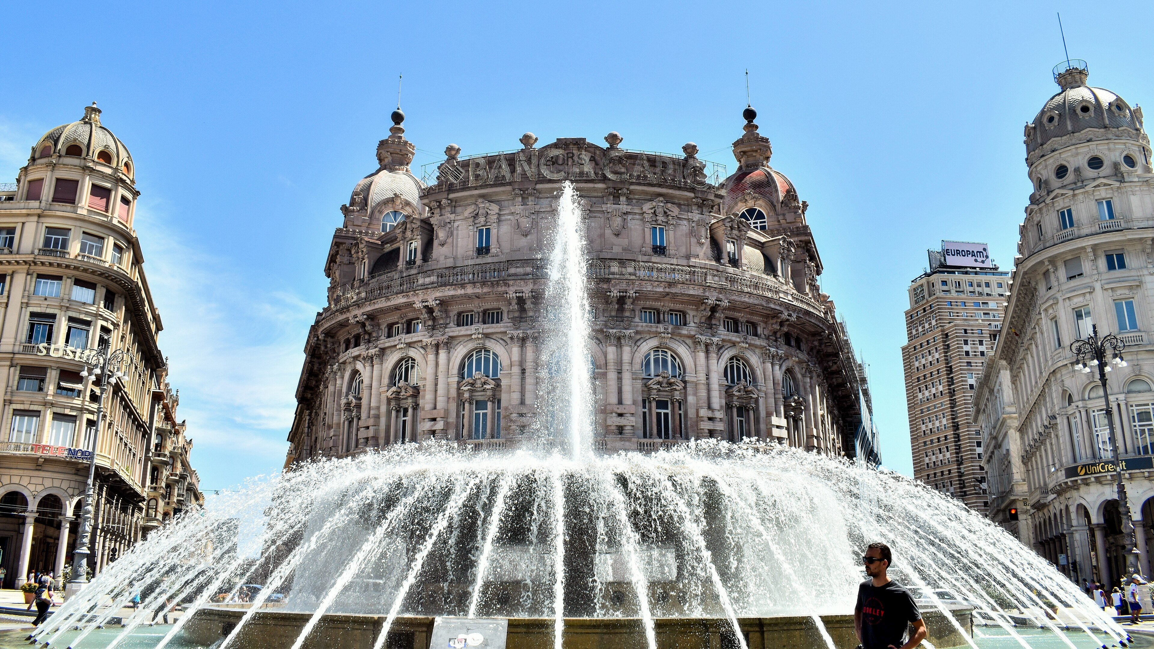 Piazza de Ferrari in Genoa, Italy, the regional heart of Italian bocce tradition