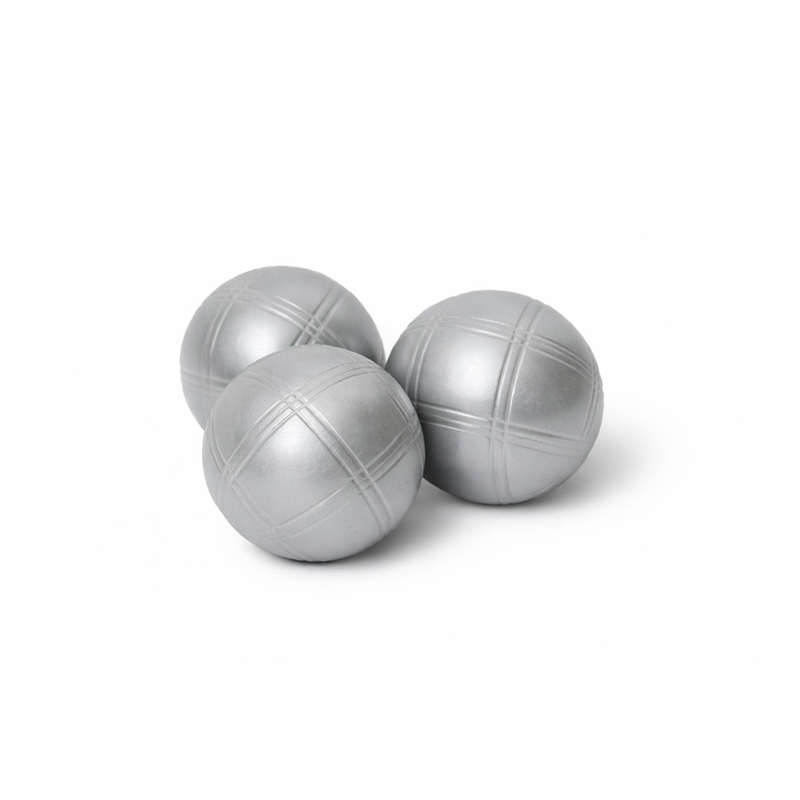 Bocce measuring tools alongside set