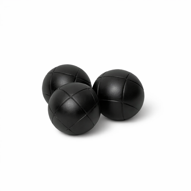 Black bocce ball set close up
