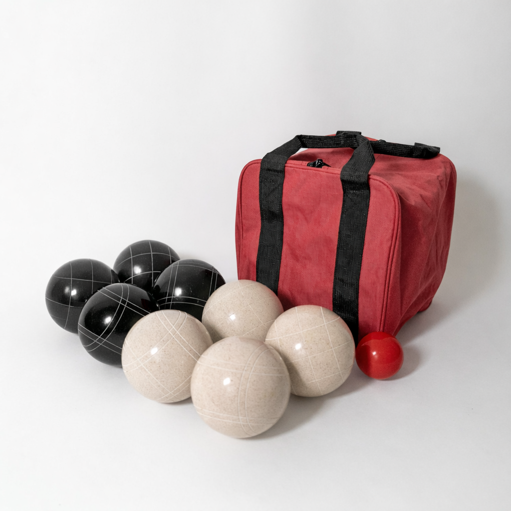 EPCO 107mm Tournament Black and White 8-ball bocce set, the standard regulation kit for adult bocce play