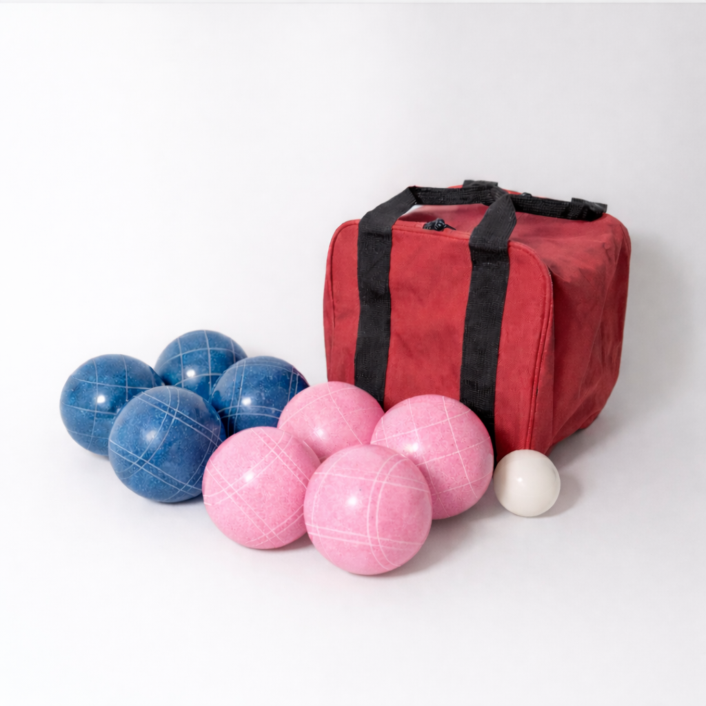 EPCO 107mm Tournament Pink/Blue 8-ball bocce set, the league-pace tournament configuration
