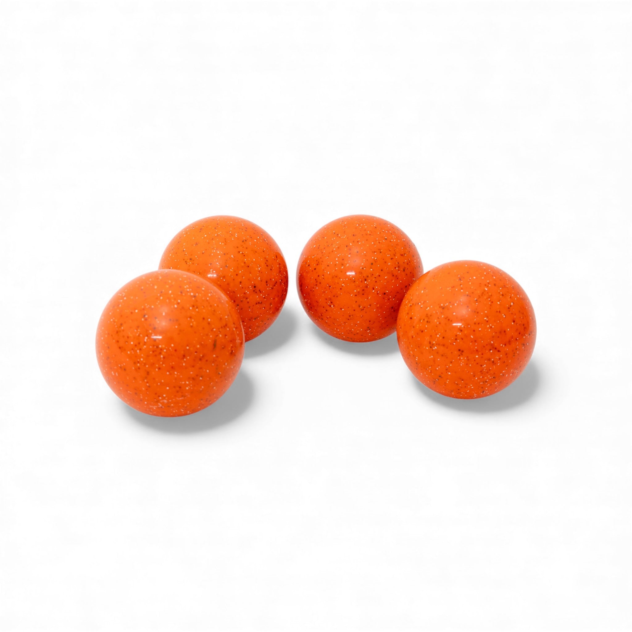 110 mm neon orange speckled glo bocce balls, USA-made resin with Italian-style regulation specification