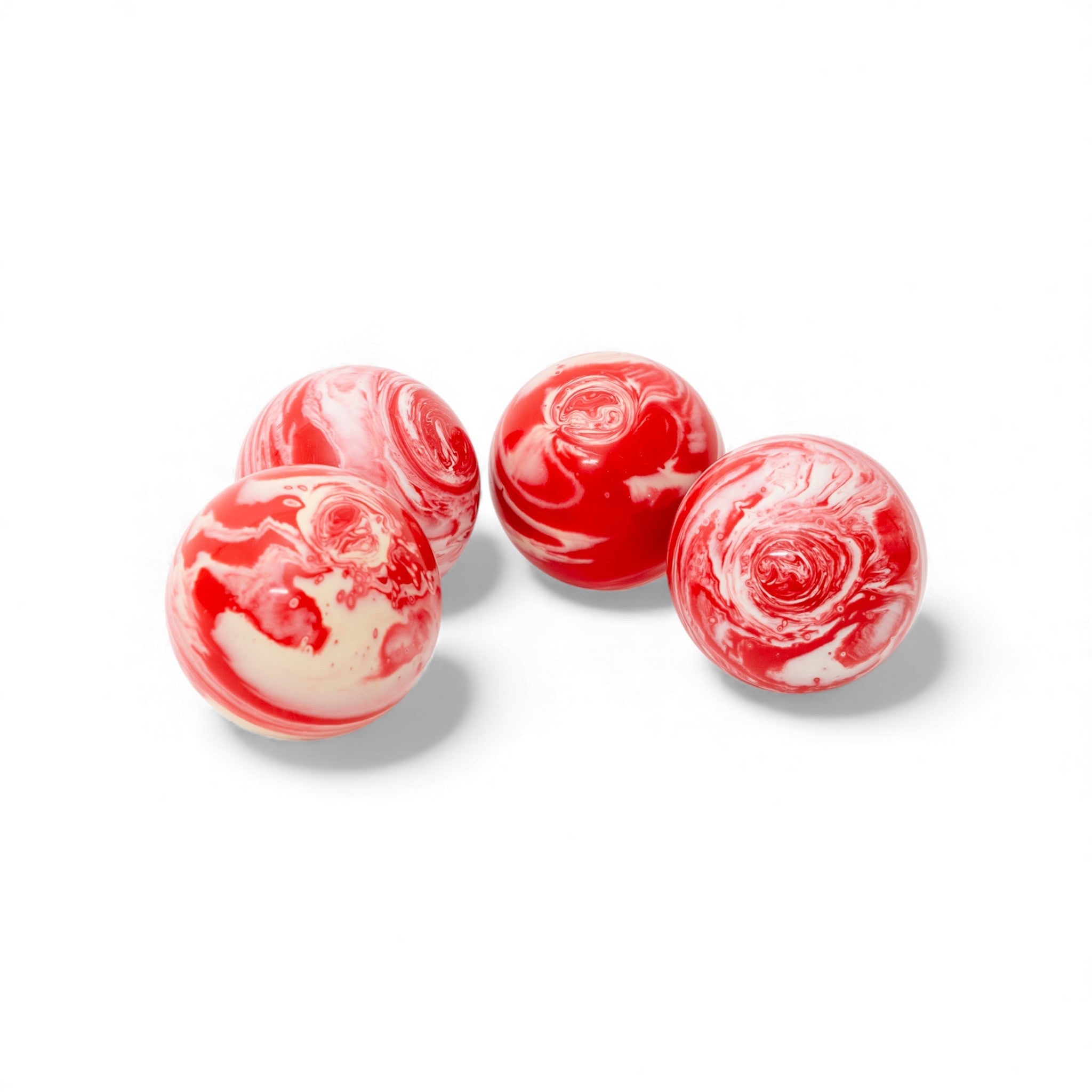 Red and white marble bocce ball set in carry bag
