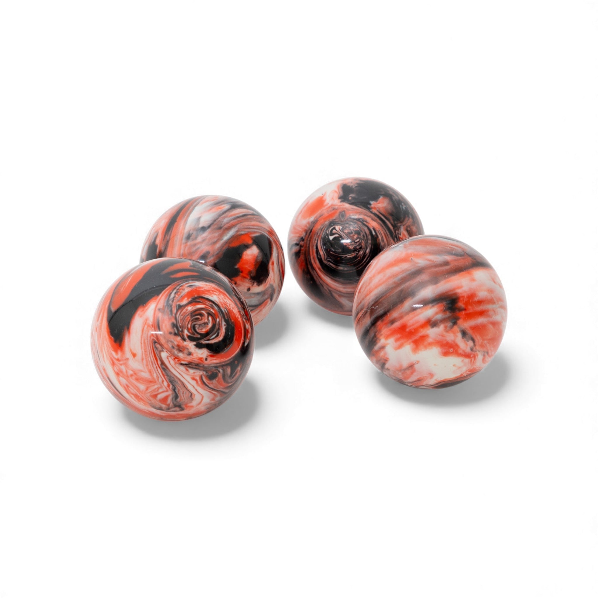 Black orange and white marble engraved bocce ball set
