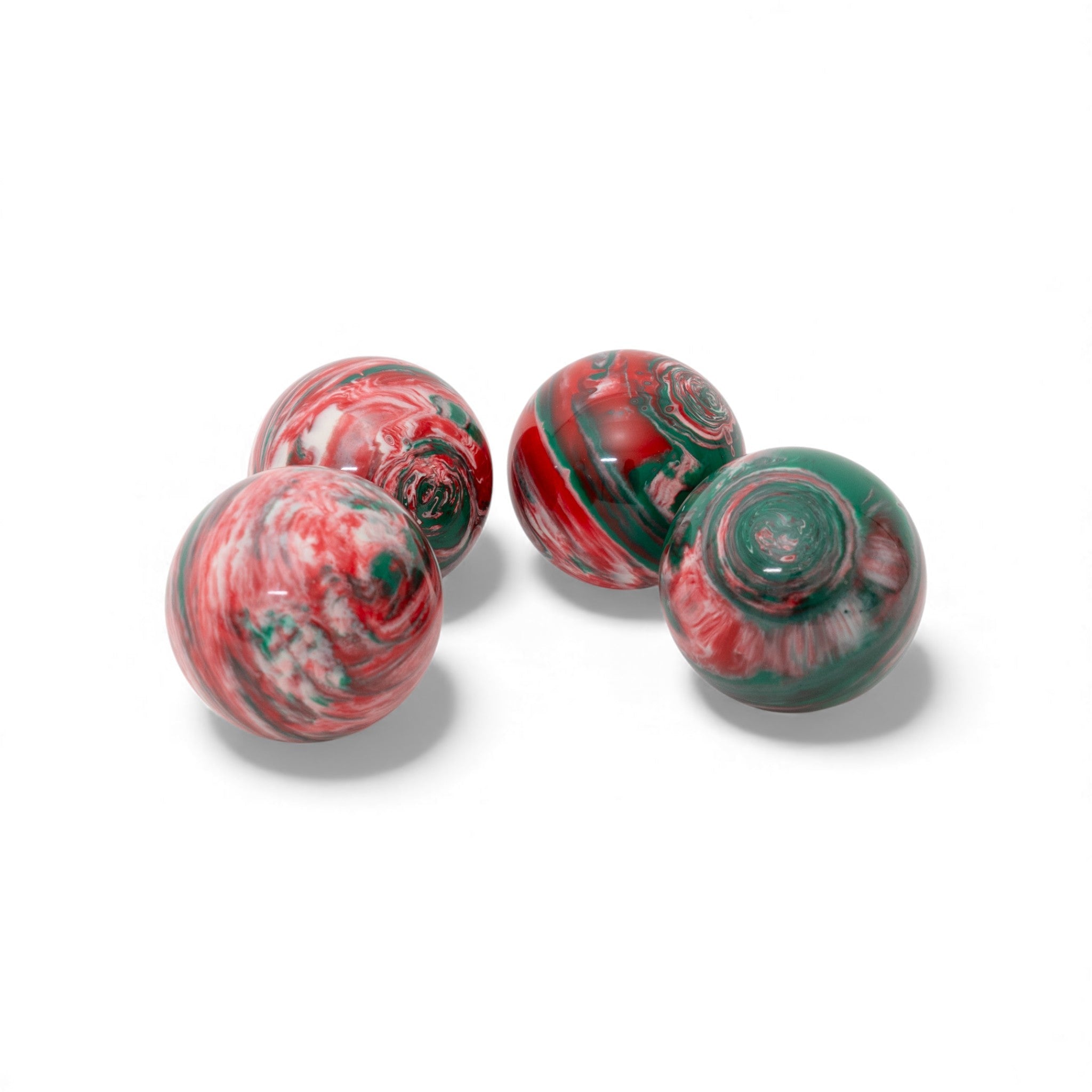 107mm red, white, and green marble bocce balls in Christmas colors, a premium holiday bocce gift