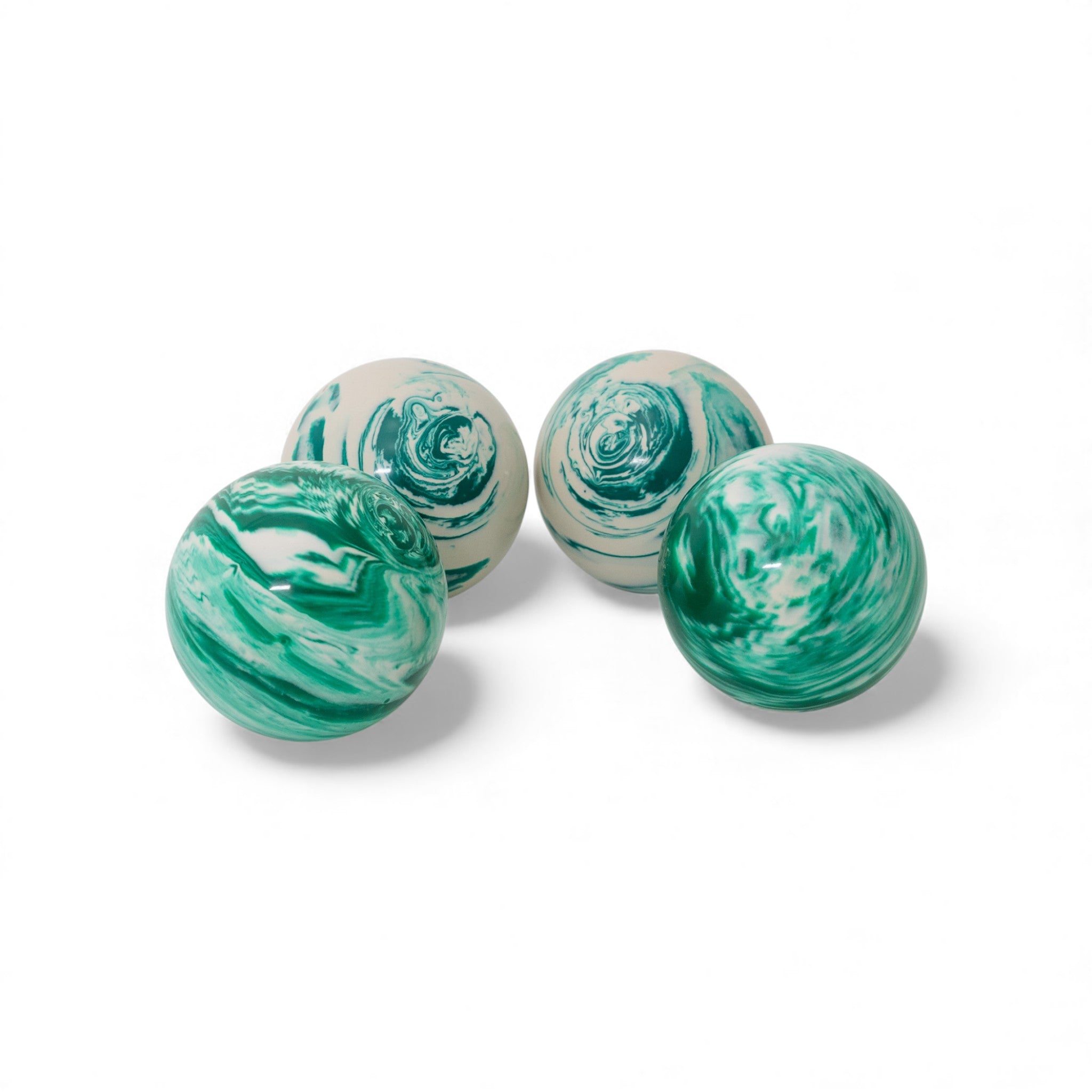 Green and white marble bocce ball set for corporate branding