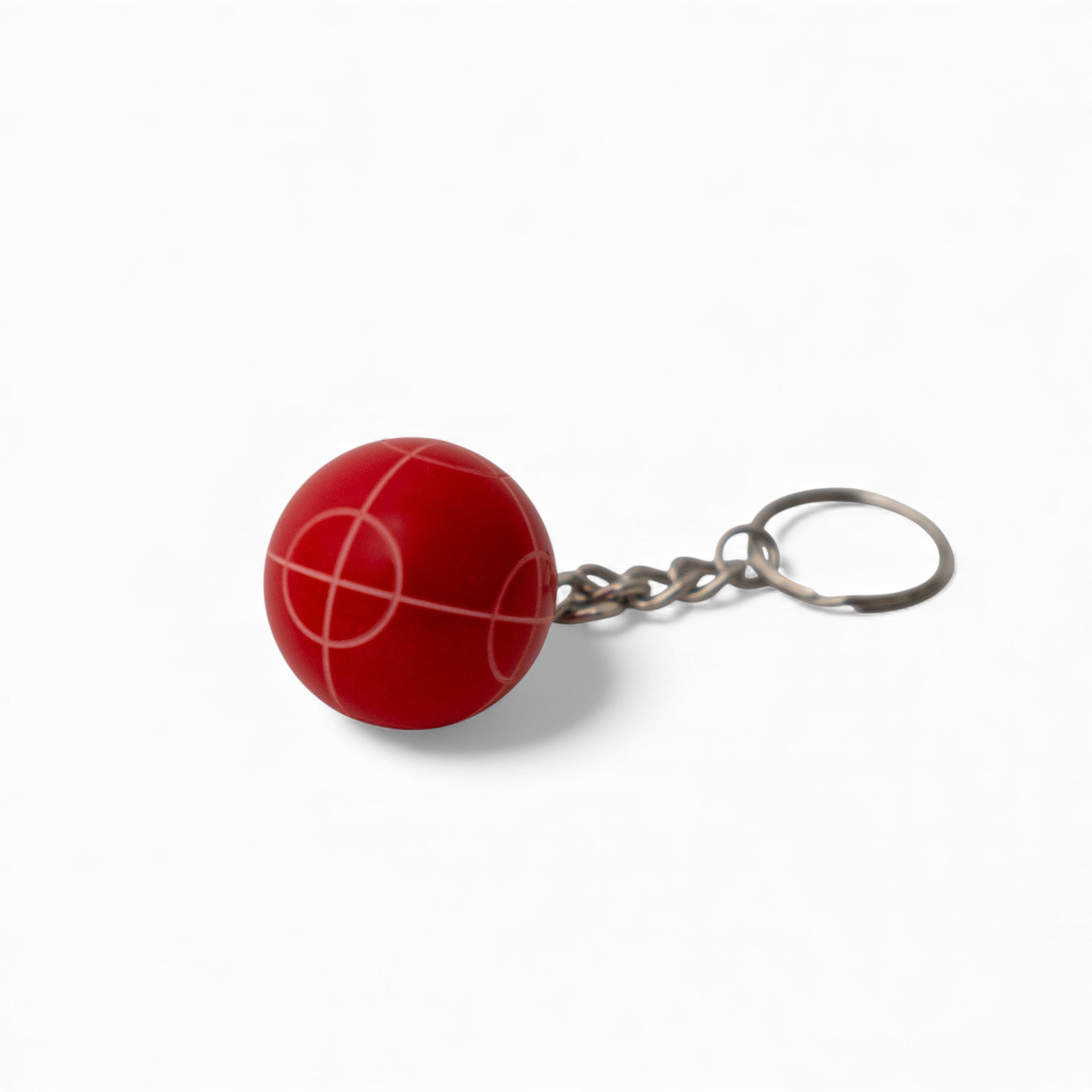 Red bocce keychain close up