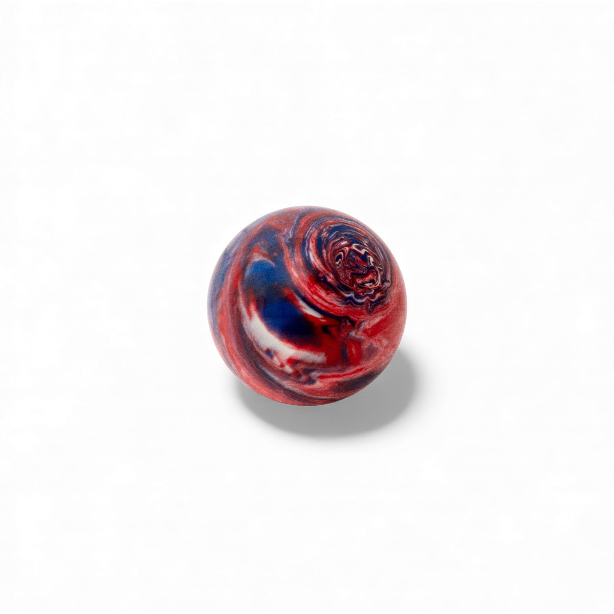 Red white and blue bocce ball close up