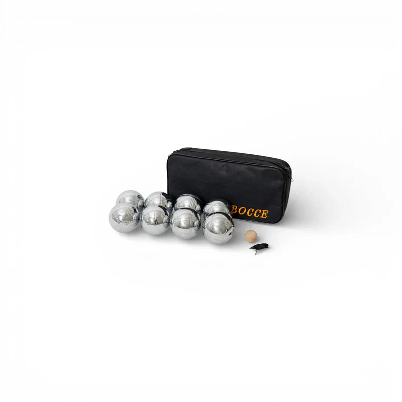 Bocce ball size by age comparison featuring a 73mm metal petanque boules 8-set bundle