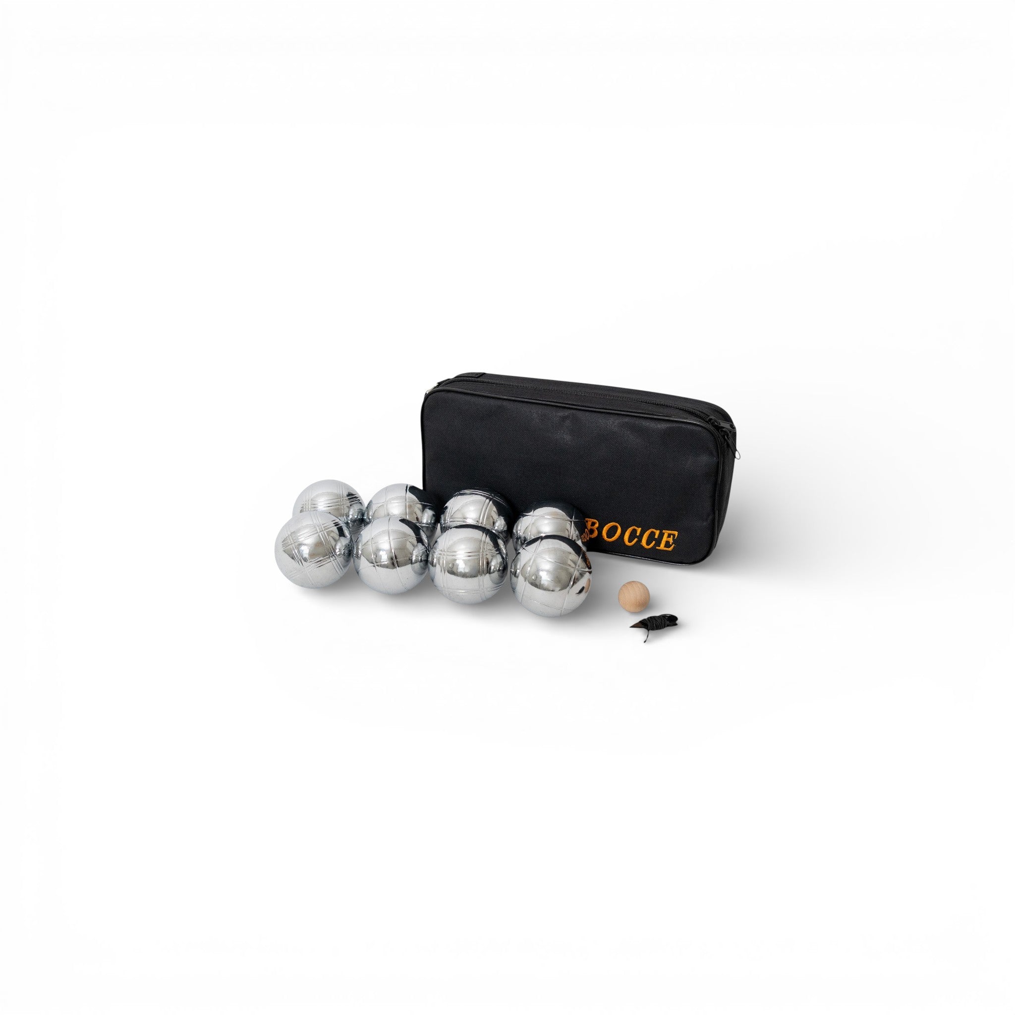 Mini bocce set with 73mm metal bocce balls and a small pallino
