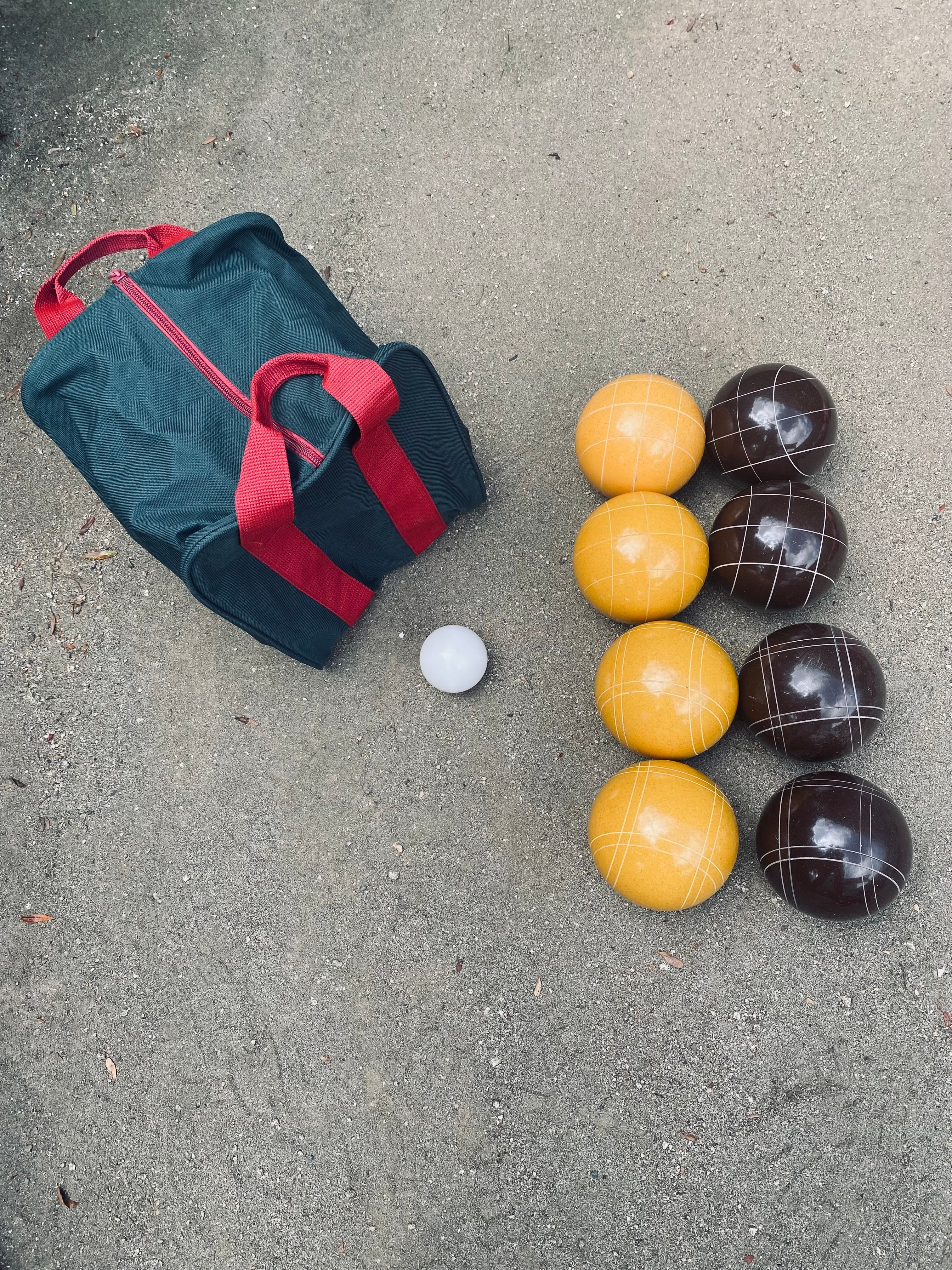 EPCO 107mm tournament bocce ball set in brown and rustic yellow with carry bag, a premium Father's Day gift