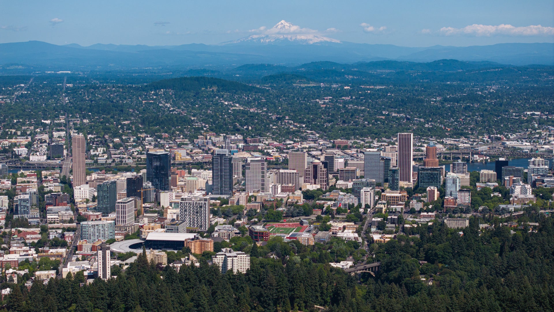 Portland Oregon downtown aerial view