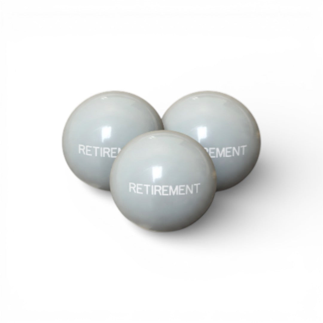 Pack of 3 double-line text engraved bocce pallinos, the most-used wedding and retirement gift configuration