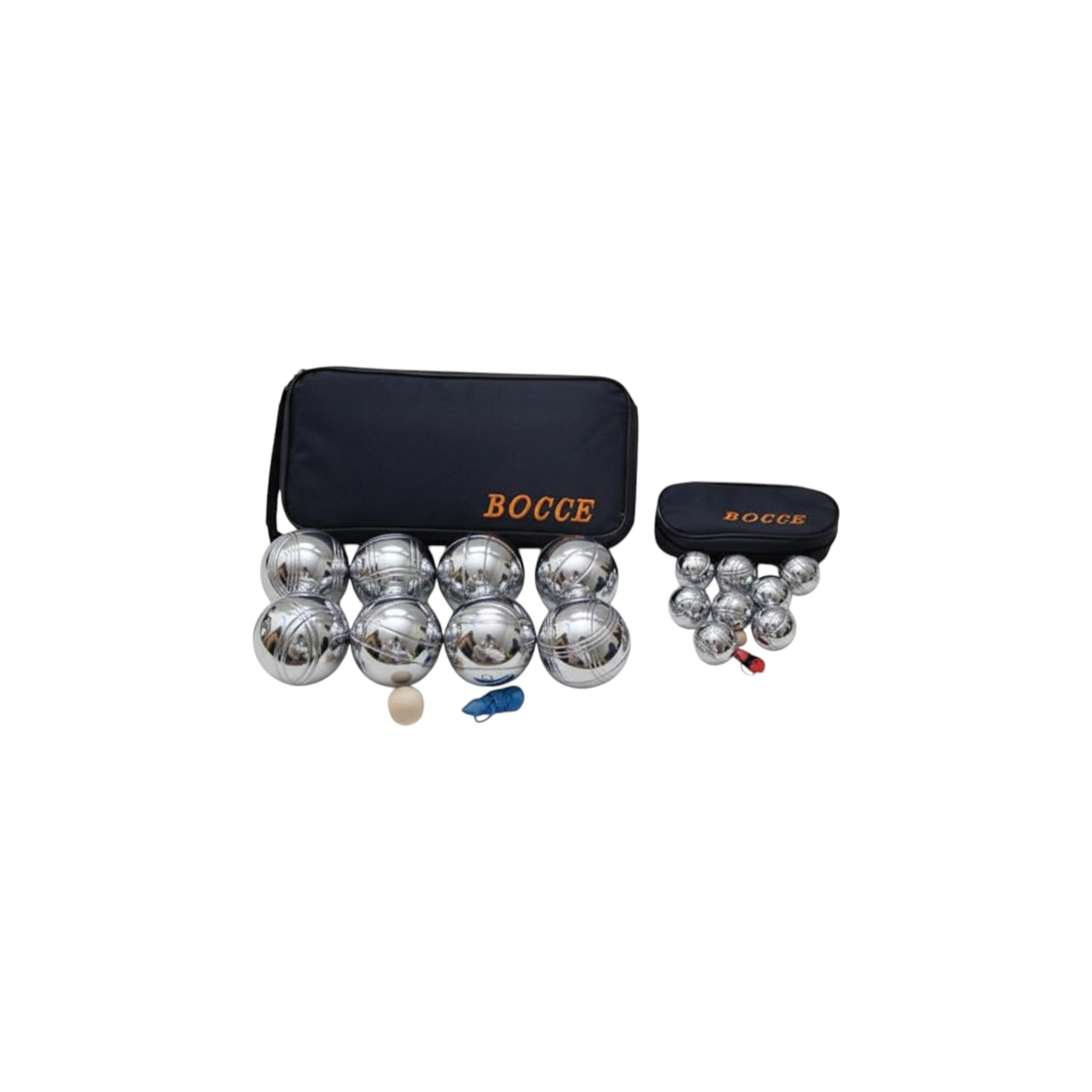 Little and Large Pack Combo with 73mm metal bocce balls and 35mm mini set, ideal for families with kids of mixed ages